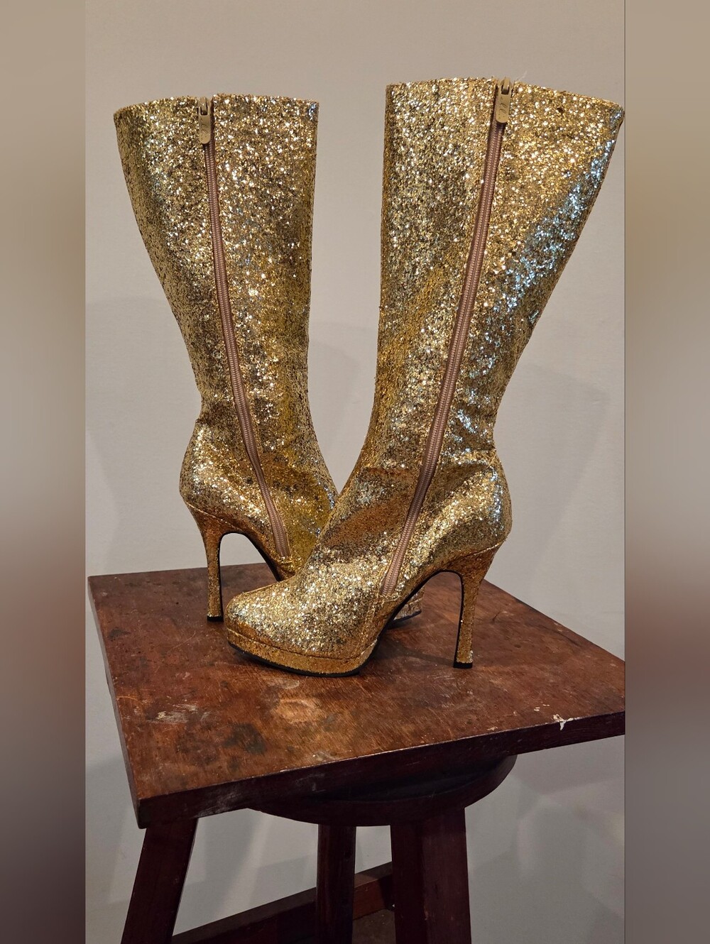 Ellie Gold Glitter Over-the-Knee Stiletto Boots